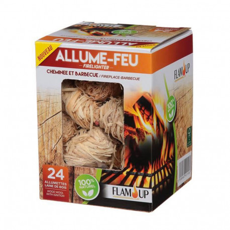 Boite de 24 allume-feu laine de bois + allumettes Flam'up