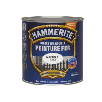 Peinture sur rouille fer martelé Hammerite 0,25L blanc brume
