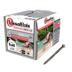 Boite 200 vis terrasse 5 X 60mm tête réduite inox A2 - Vissal