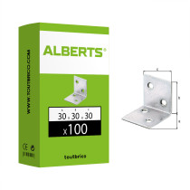 Boite 100 équerres larges côtés égaux 30 x 30 x 30mm galvanisé bichromaté - Alberts