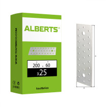 Boite 25 platines multi-trous 200 x 60 x 2mm galvanisé - Alberts