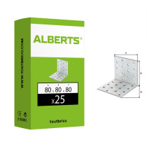 Boite 25 équerres d\'assemblage 80 x 80 x 80 x 2,5mm galvanisé - Alberts