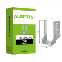 Boite 25 supports U ailes extérieures 100 x 200mm galvanisés - Alberts
