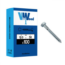 Boite 100 vis à bois 12 X 50mm tête hexagonale zingué - Viswood