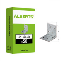 Boite 50 équerres d\'assemblage 40 x 40 x 40 x 2mm galvanisé - Alberts