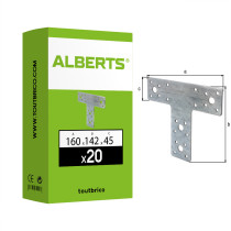 Boite 20 platines d\'assemblage en T 160 x 142 x 45mm galvanisé - Alberts