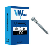 Boite 100 vis à bois 10 X 40mm tête hexagonale zingué - Viswood