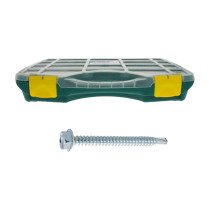 Coffret vis autoperceuses Ref 7504K tête hexagonale avec embase acier zingué blanc 905 pcs - Viswood
