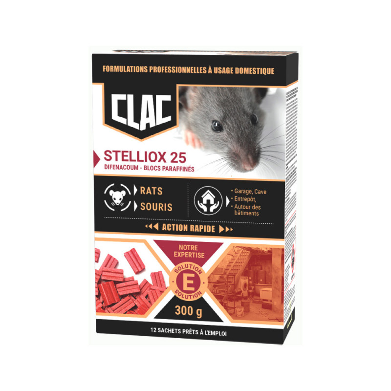 Raticide en bloc paraffiné pour rats et souris Clac 300g
