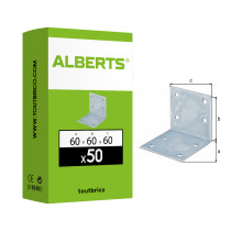 Boite 50 équerres larges côtés égaux 60 x 60 x 60mm galvanisée sendzimir - Alberts