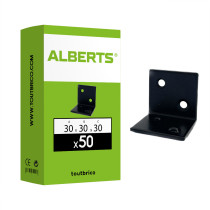 Boite 50 équerres larges côtés égaux 30 x 30 x 30mm acier brut plastifié noir - Alberts