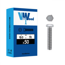 Boite 50 vis 10 X 70mm tête hexagonale classe 8.8 zingué - Viswood