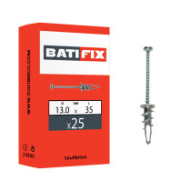 Boite 25 ancrages métalliques à visser 13 x 35mm pour plaque de plâtre + vis métriques tête cylindrique - Batifix
