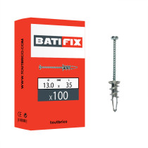 Boite 100 ancrages métalliques à visser 13 x 35mm pour plaque de plâtre + vis métrique tête cylindrique - Batifix
