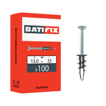 Boite 100 ancrages métalliques à visser 13 x 35mm pour plaque de plâtre + vis métrique tête fraisée - Batifix