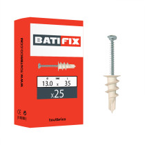 Boite 25 ancrages nylon à visser 13 x 35mm pour plaque de plâtre + vis métrique tête cylindrique - Batifix