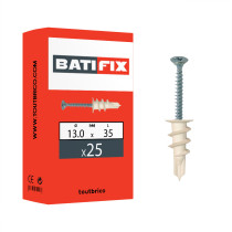 Boite 25 ancrages nylon à visser 13 x 35mm pour plaque de plâtre + vis métrique tête fraisée - Batifix