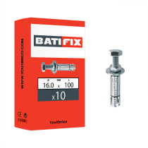 Boite 10 douilles à expansion 16 x 100mm avec vis tête hexagonale acier zingué - Batifix