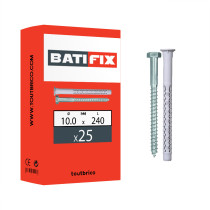 Boite 25 chevilles universelles longues nylon 10 x 240mm + vis tête hexagonale acier zingué - Batifix