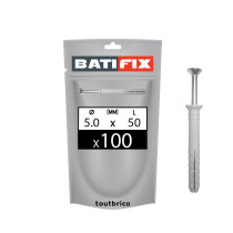 Boite 100 chevilles à frapper tête fraisée 5 x 50mm nylon - Batifix
