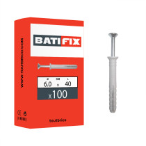 Boite 100 chevilles à frapper tête fraisée 6 x 40mm nylon - Batifix