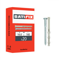 Boite 20 chevilles longues pour charpente 16 x 160mm nylon + vis tête hexagonale tirefond - Batifix