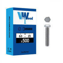 Boite 500 vis 6 X 25mm tête hexagonale classe 8.8 zingué - Viswood