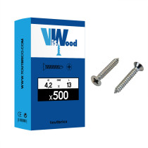 Boite 500 vis tôle 4,2 x 13mm tête fraisée zingué - Viswood