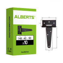 Boite 10 pentures anglaises larges 148 x 40 x 90mm noir - Alberts