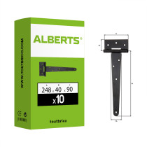 Boite 10 pentures anglaises légères acier brut 248 x 40 x 90mm noir - Alberts