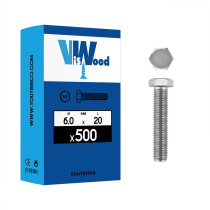 Boite 500 vis 6 X 20mm tête hexagonale classe 8.8 zingué - Viswood