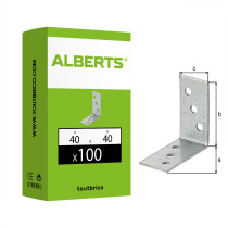 Boite 100 équerres d\'assemblage 40 x 40 x 20 x 2mm galvanisé - Alberts
