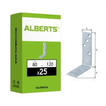 Boite 25 équerres de poutre côtés inégaux 80 x 120 x 35mm galvanisé bichromaté - Alberts