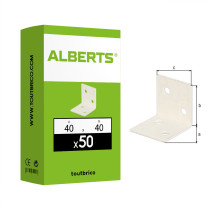Boite 50 équerres larges blanches côté égaux 40 x 40 x 40mm phosphaté zinc plastifié - Alberts