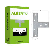 Boite 50 platines d\'assemblage en T 70 x 50 x 16 x 2mm zingué - Alberts