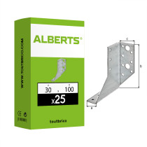 Boite 25 supports U ailes extérieures droites 30 x 100mm galvanisé - Alberts