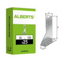 Boite 25 supports U ailes extérieures gauches 30 x 100mm galvanisé - Alberts