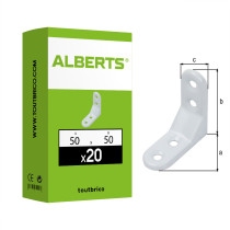 Boite 20 équerres décoratives embouties blanches 50 x 50 x 20mm plastifiée - Alberts
