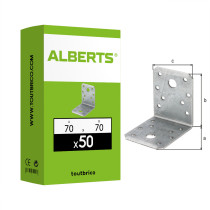 Boite 50 équerres d\'assemblage 70 x 70 x 55 x 2,5mm galvanisé - Alberts
