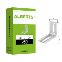 Boite 50 équerres 2 pans angle à 90° 50 x 70 x 30mm galvanisé - Alberts