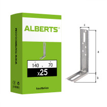 Boite 25 équerres 2 pans angle à 90° 140 x 70 x 30mm galvanisé - Alberts