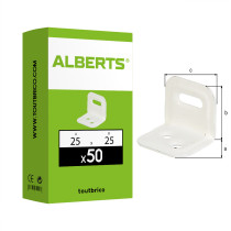 Boite 50 équerres réglables embouties blanches 25 x 25 x 30mm zinguée plastifiée - Alberts