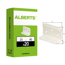 Boite 20 équerres larges côtés inégaux blanche 25 x 40 x 70mm phosphaté zinc plastifié - Alberts