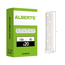 Boite 20 platines d\'assemblage embouties blanches 180 x 40 x 2mm plastifié - Alberts