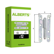 Boite 12 paumelles universelles Paris gauche 95 x 45 x 2,5mm zingué - Alberts
