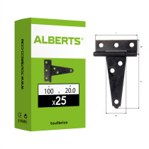Boite 25 pentures anglaises légères 100 x 20 x 60mm noir - Alberts