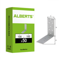 Boite 50 équerres d\'assemblage étroites 100 x 100 x 40mm galvanisé - Alberts