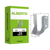 Boite 25 supports U ailes extérieures 64 x 158mm galvanisé - Alberts