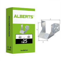 Boite 25 supports U ailes extérieures 60 x 80mm galvanisé - Alberts