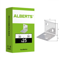 Boite 25 équerres large côtés égaux 30 x 30 x 30mm inox - Alberts